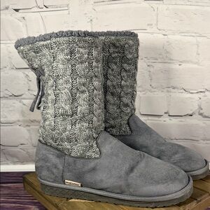 Muk Luks Gray Cable Knit Faux Suede Winter Boots